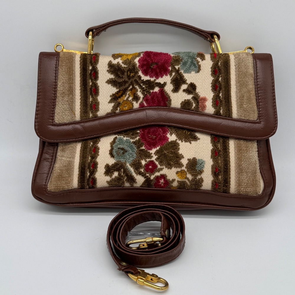 Vintage Tano of Madrid Chenille Carpet Bag Tapestry Floral Handbag Spain 12x8